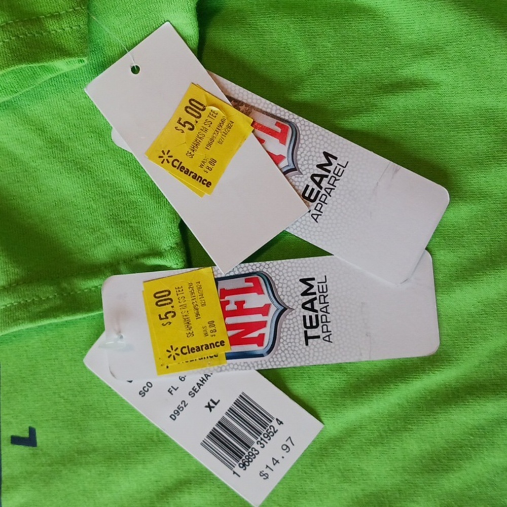 NFL - Seattle Seahawks Bright Green Tees- 2 shirts / med & XL - Picture 8 of 8